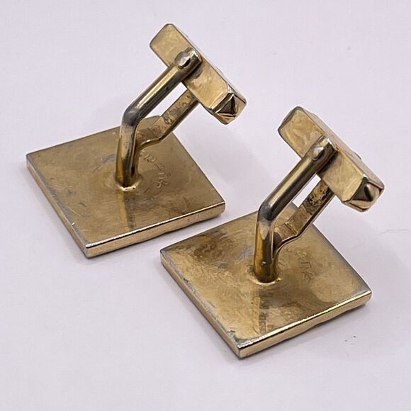 Vintage Swank Gold Tone Leather Cufflinks MCM Classic Modern 1" Inch Square - Picture 4 of 7